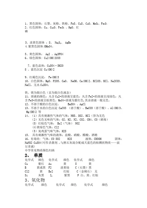 高中化学常见物质的颜色和状态