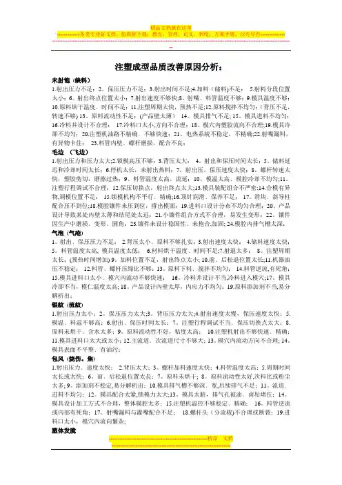 注塑产品不良原因分析及解决方案
