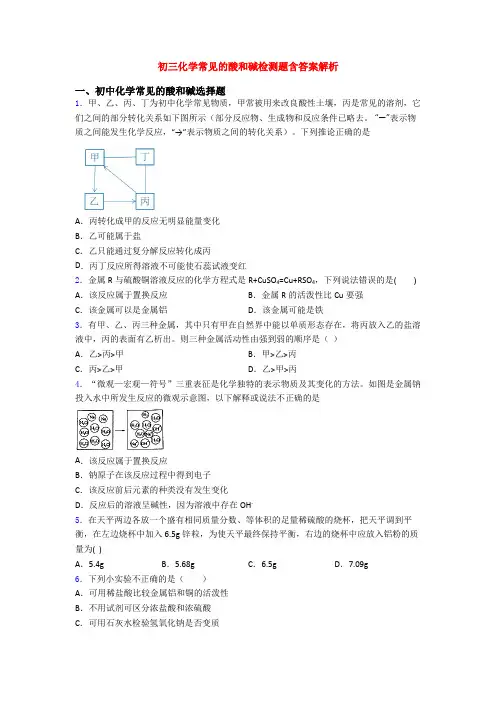 初三化学常见的酸和碱检测题含答案解析