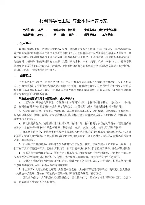 材料科学与工程专业本科培养方案
