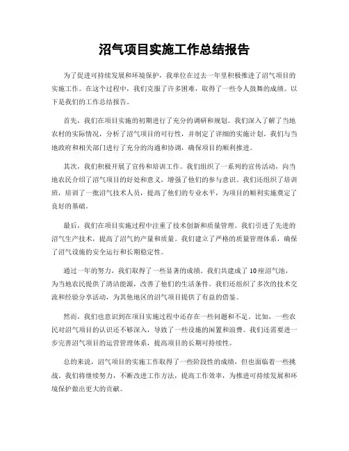 沼气项目实施工作总结报告