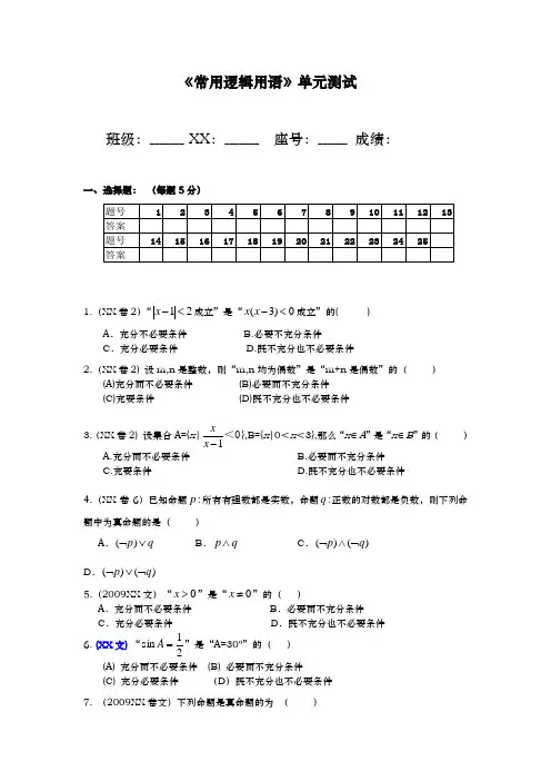 常用逻辑用语资料高考题集锦