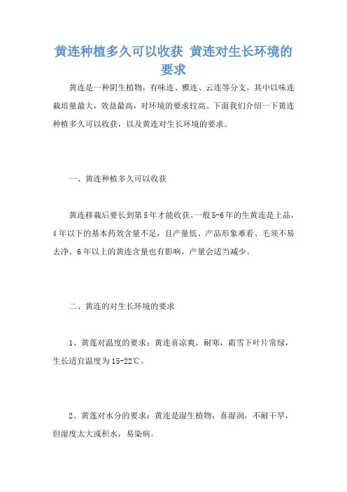 黄连种植多久可以收获 黄连对生长环境的要求