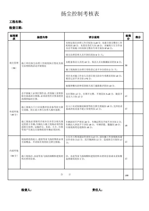 扬尘治理目标考核表