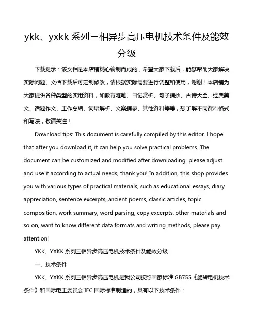 ykk、yxkk系列三相异步高压电机技术条件及能效分级