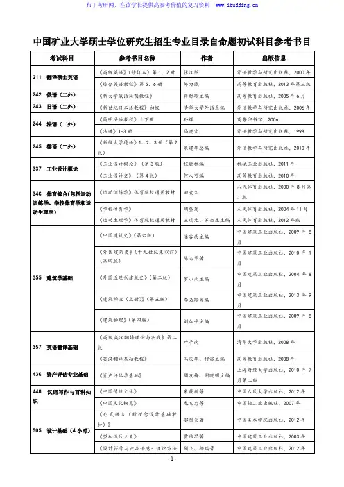 2017年中国矿业大学(徐州)硕士研究生招生自命题初试科目参考书目
