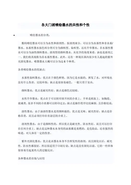 各大门派喷绘墨水的共性和个性