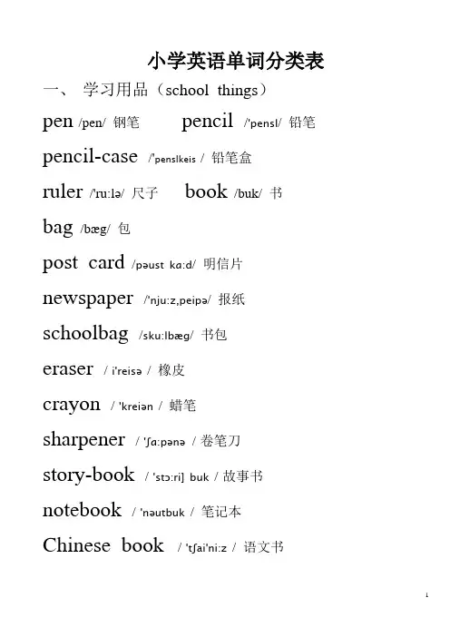 (完整word版)小学1-6年级英语单词分类表完整版(带音标)