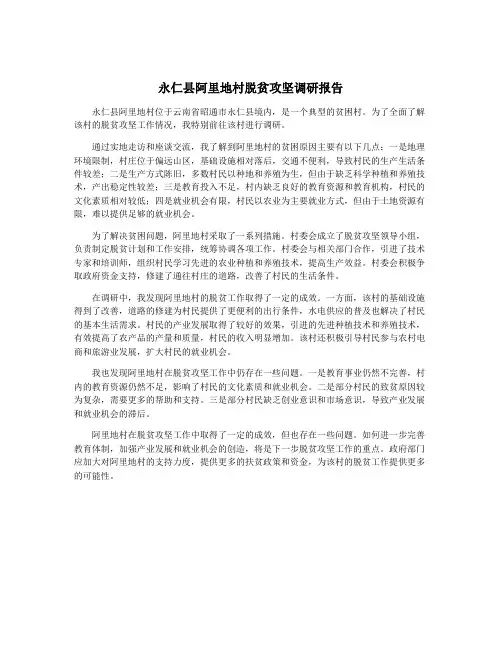 永仁县阿里地村脱贫攻坚调研报告