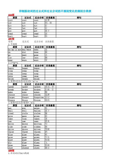 初中不规则动词的规则变化分类表