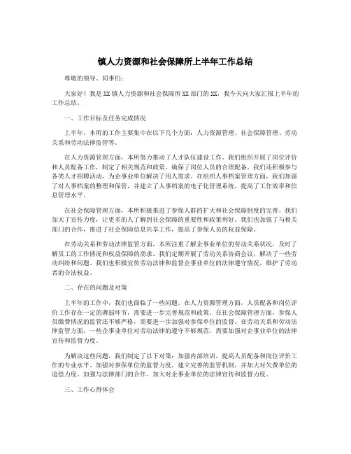 镇人力资源和社会保障所上半年工作总结