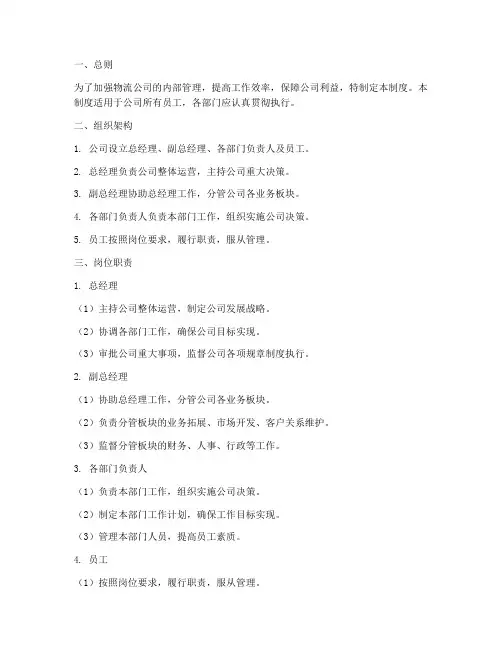 物流公司管理制度及职责