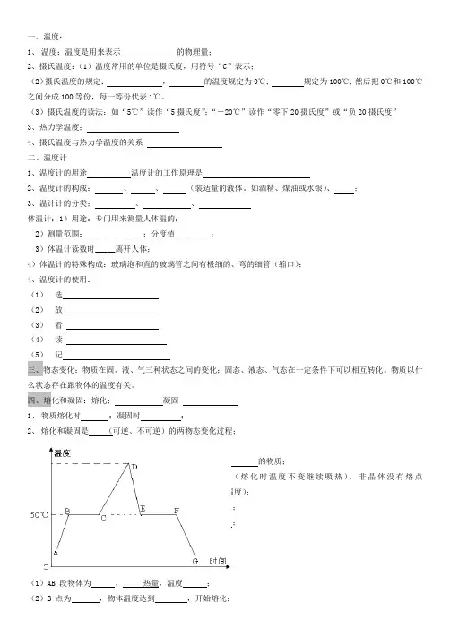 初二物理第三章《物态变化》知识点