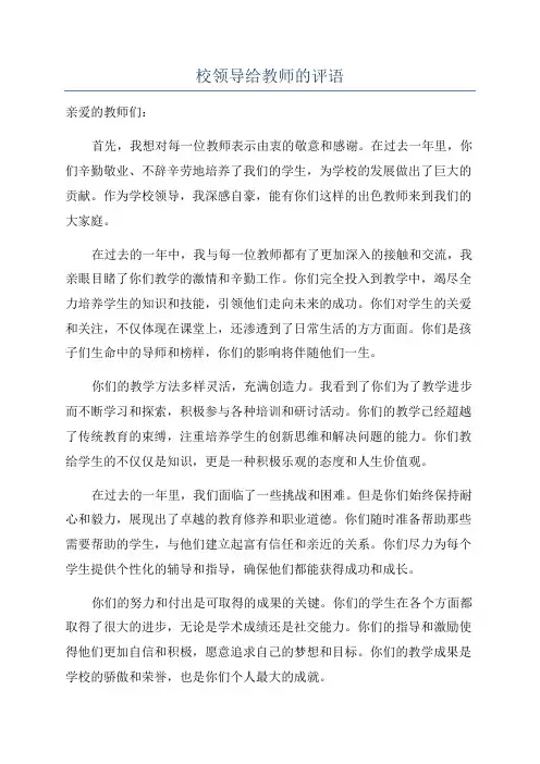 校领导给教师的评语