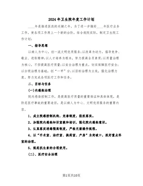 2024年卫生院年度工作计划（三篇）