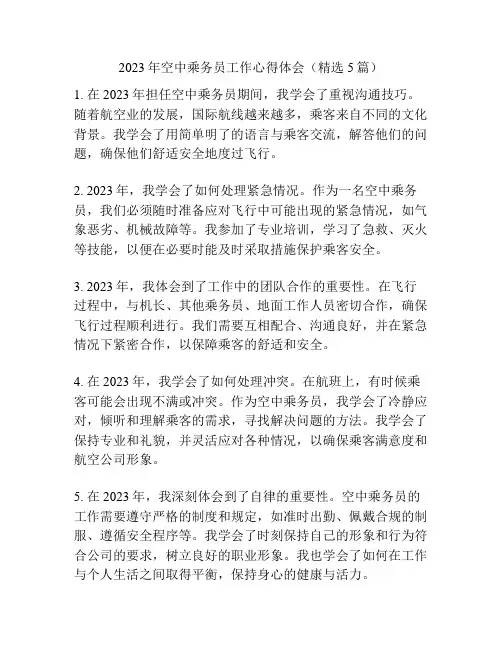 2023年空中乘务员工作心得体会(精选5篇)