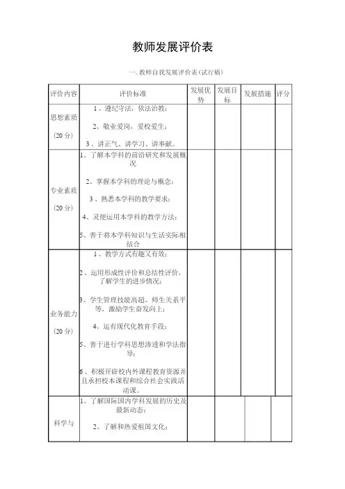 教师发展评价表
