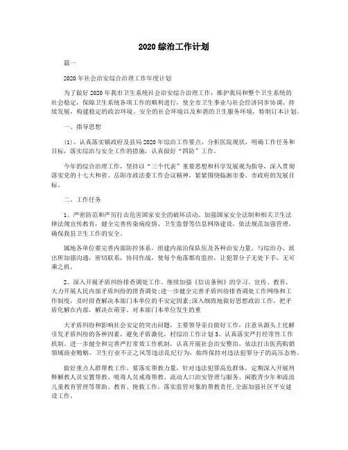 2020综治工作计划
