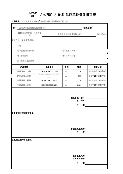 工程材料、构配件、设备__供应单位资质报审表