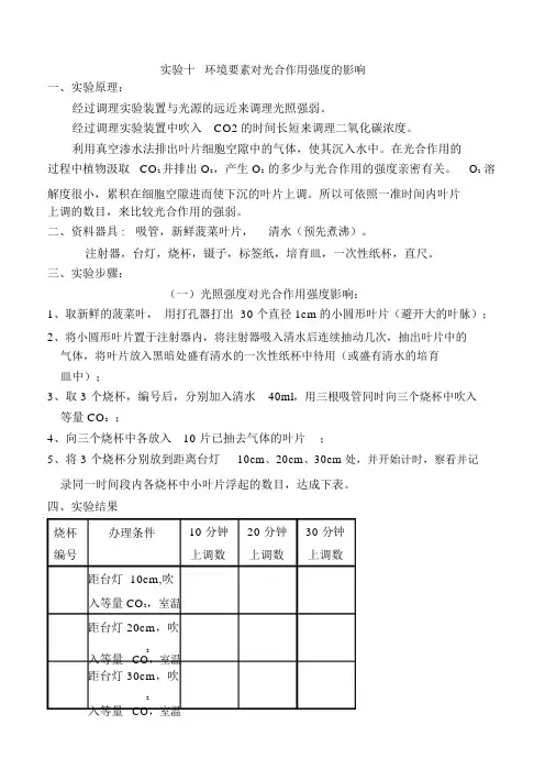 实验报告环境因素对光合作用强度的影响