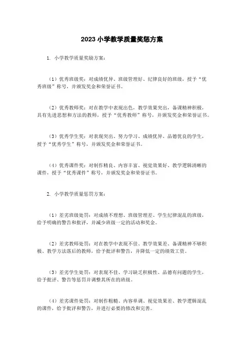 2023小学教学质量奖惩方案