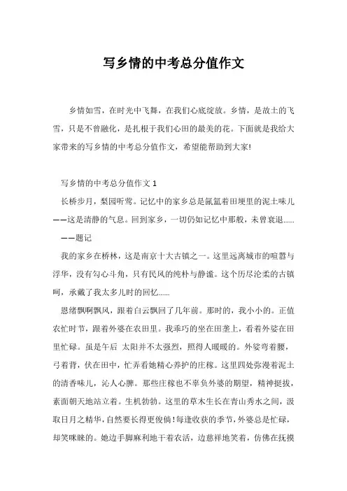 (中考作文)写乡情的中考满分作文