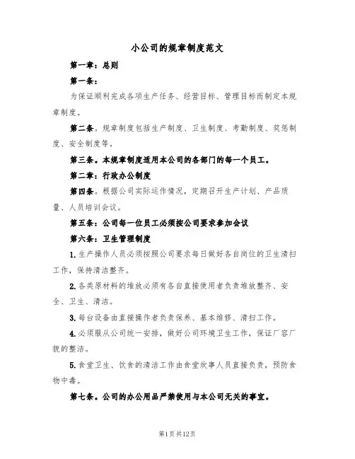 小公司的规章制度范文（5篇）