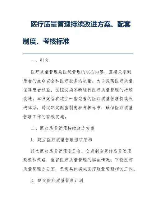 医疗质量管理持续改进方案、配套制度、考核标准