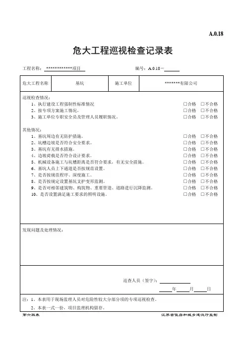 基坑危大工程检查巡视记录表