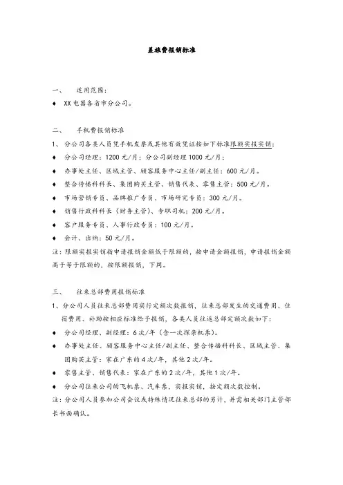 2019-2020年差旅费报销标准.docx