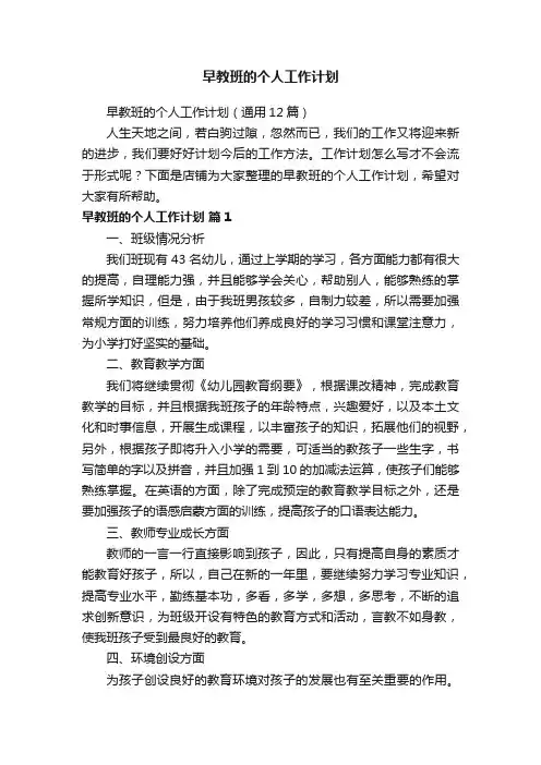 早教班的个人工作计划