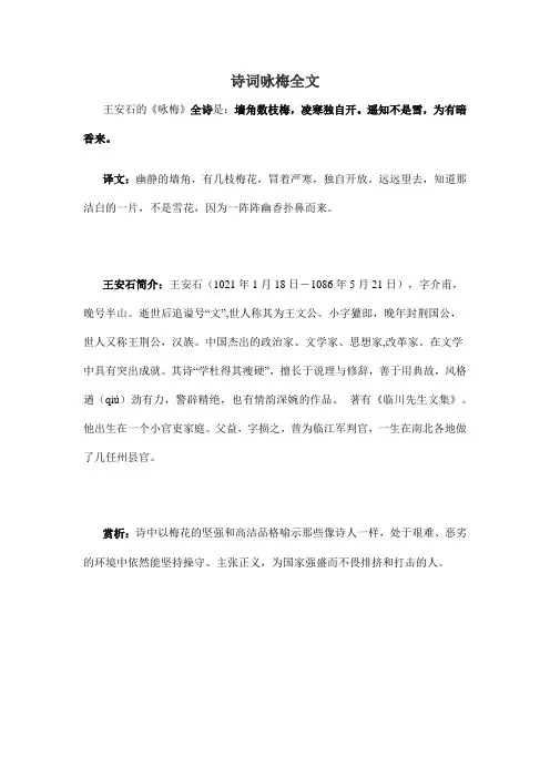 诗词咏梅全文