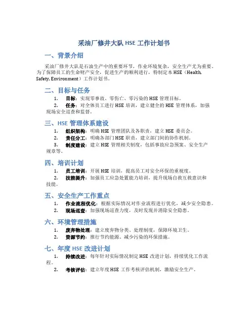 采油厂修井大队HSE工作计划书