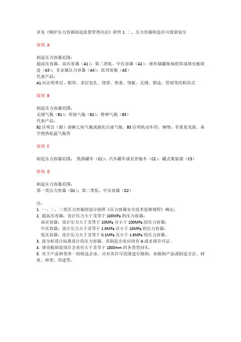 压力容器等级划分