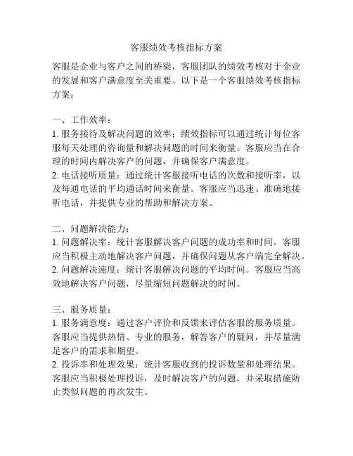 客服绩效考核指标方案