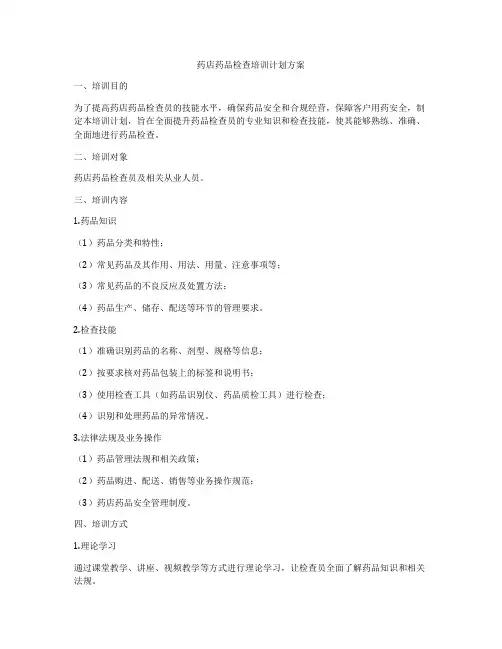 药店药品检查培训计划方案