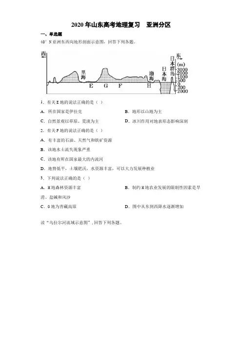 2020年山东高考地理  亚洲专题 (含答案)