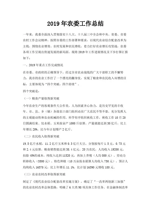 最新-2019年农委工作总结 精品