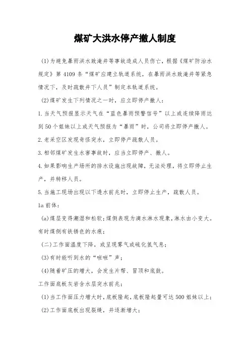煤矿大洪水停产撤人制度