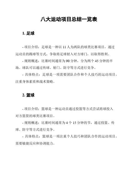 八大运动项目总结一览表