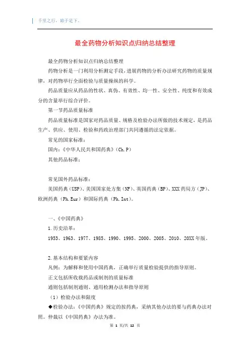 最全药物分析知识点归纳总结整理