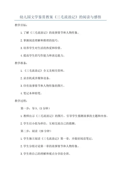 幼儿园文学鉴赏教案《三毛流浪记》的阅读与感悟