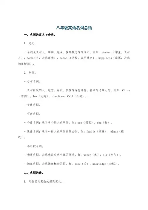 八年级英语名词总结
