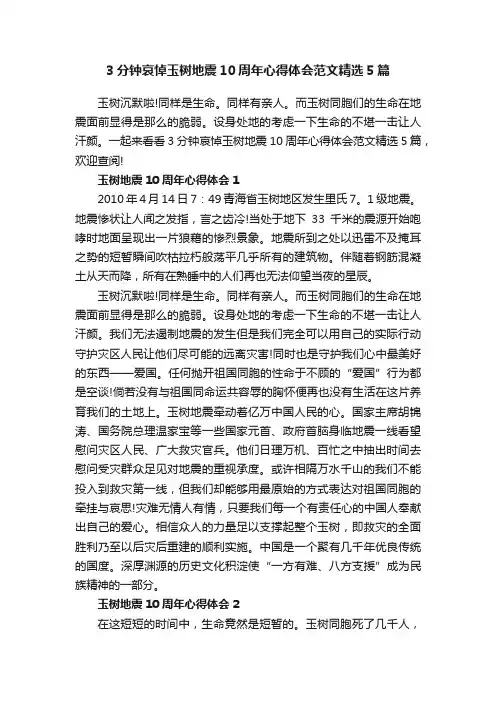 3分钟哀悼玉树地震10周年心得体会范文精选5篇