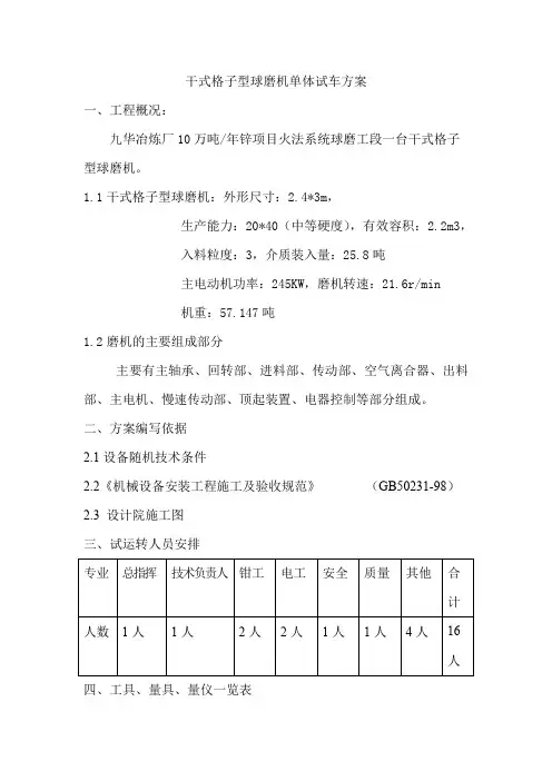 球磨机试车方案(完)