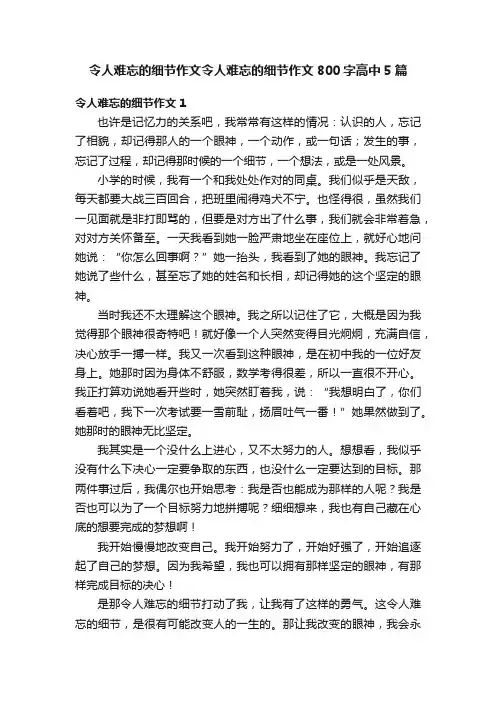 令人难忘的细节作文令人难忘的细节作文800字高中5篇