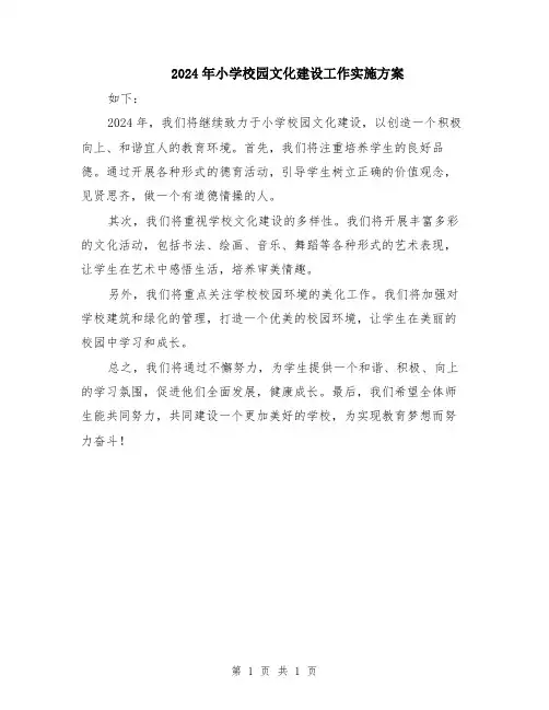 2024年小学校园文化建设工作实施方案