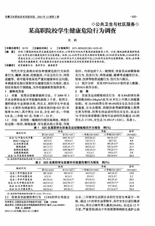 某高职院校学生健康危险行为调查