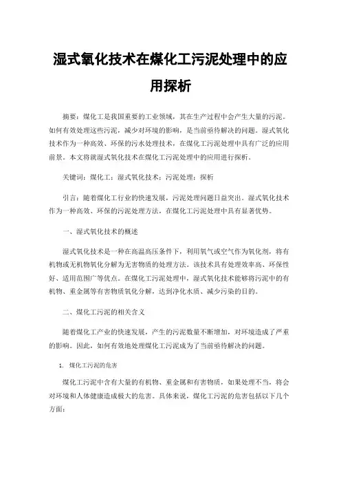 湿式氧化技术在煤化工污泥处理中的应用探析