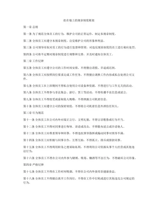 挂在墙上的规章制度框架
